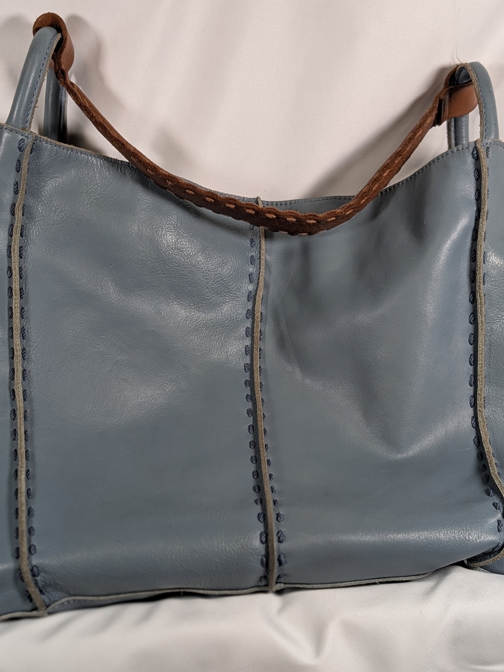 The Sak Blue Leather Shoulder Bag with Brown Strap